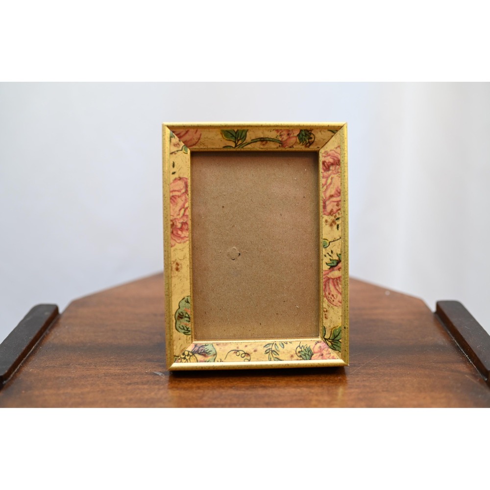 Vintage Floral Gold Picture Frame 3.5x5 Tabletop Decor Rose Pattern